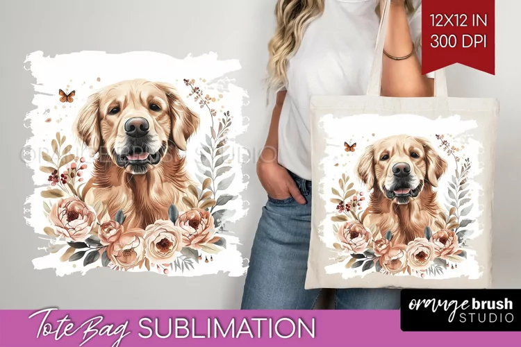 Floral Dog Tote Bag - Flowers Tote Bag PNG Sublimation