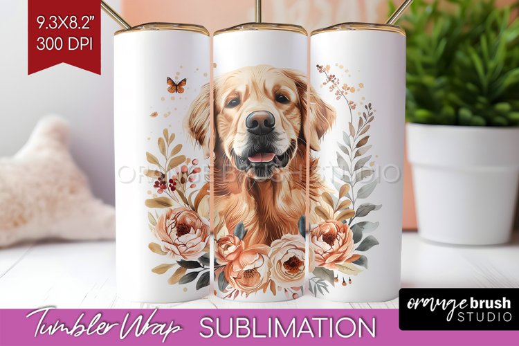 Floral Dog Tumbler Wrap - Flowers Tumbler PNG Sublimation