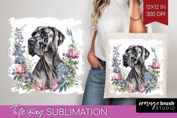 Floral Dog Tote Bag - Flowers Tote Bag PNG Sublimation