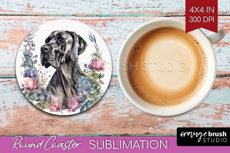 Floral Dog Round Coaster - Flowers Coaster PNG Sublimation