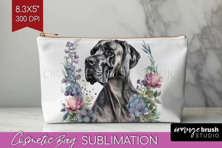 Floral Dog Cosmetic Bag - Flowers Makeup Bag PNG Sublimation