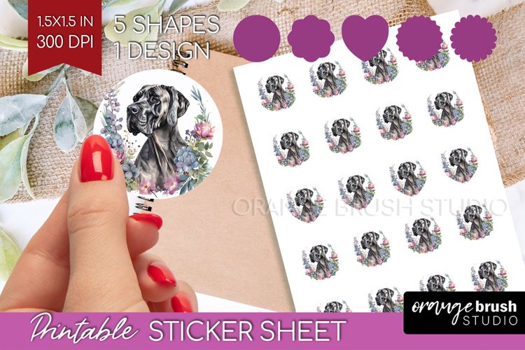 Floral Dog Round Sticker - Flowers Printable Sticker Sheet example image 1