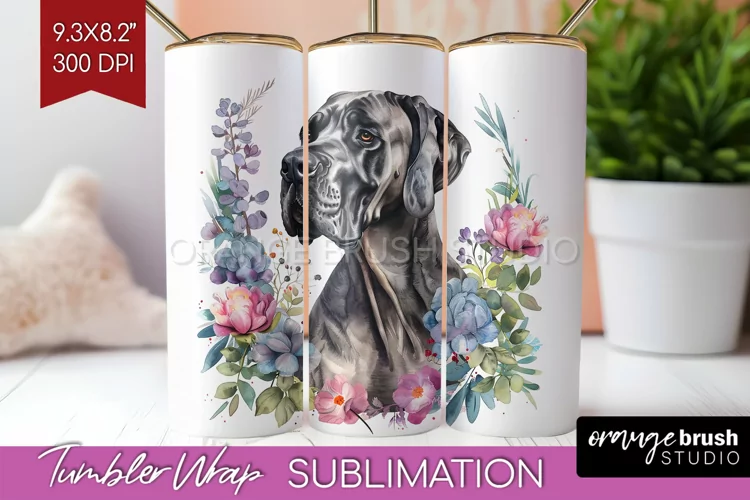 Floral Dog Tumbler Wrap - Flowers Tumbler PNG Sublimation