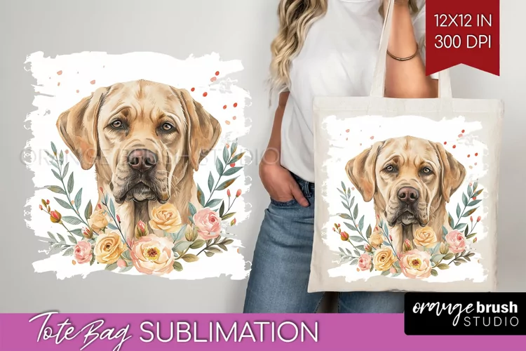 Floral Dog Tote Bag - Flowers Tote Bag PNG Sublimation