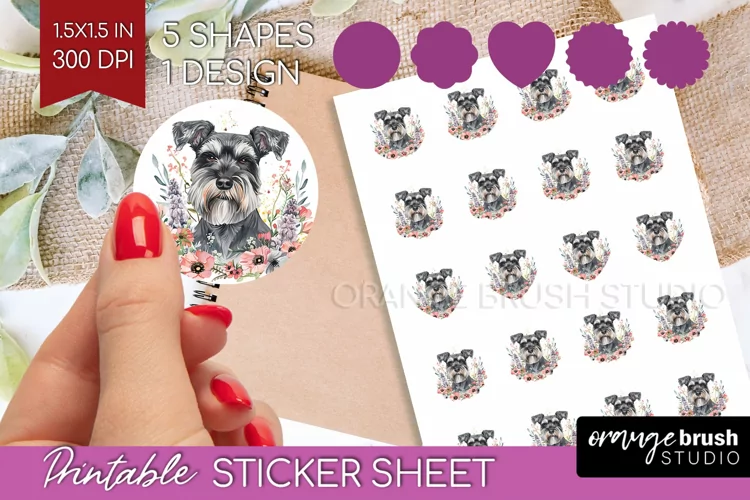 Floral Dog Round Sticker - Flowers Printable Sticker Sheet