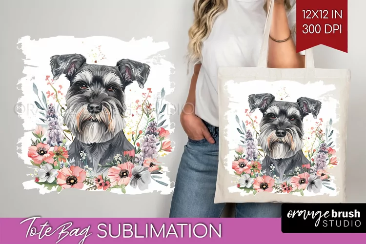 Floral Dog Tote Bag - Flowers Tote Bag PNG Sublimation