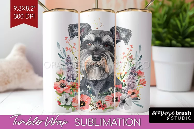 Floral Dog Tumbler Wrap - Flowers Tumbler PNG Sublimation