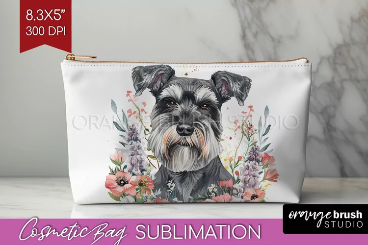 Floral Dog Cosmetic Bag - Flowers Makeup Bag PNG Sublimation