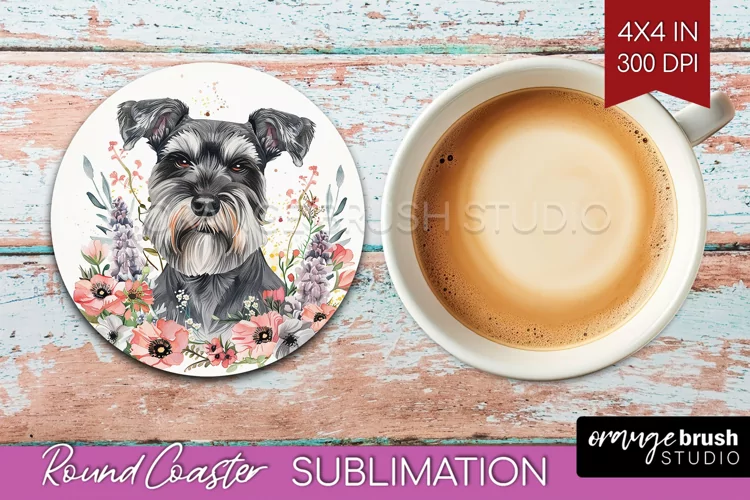 Floral Dog Round Coaster - Flowers Coaster PNG Sublimation