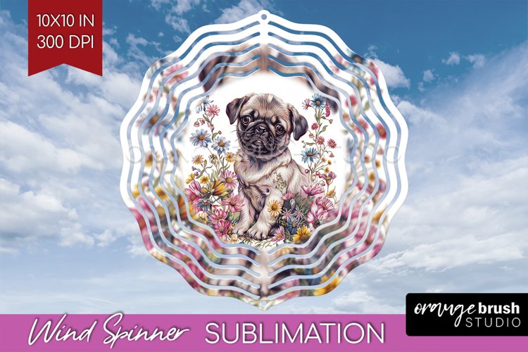 Floral Dog Wind Spinner Sublimation PNG - Flowers Round