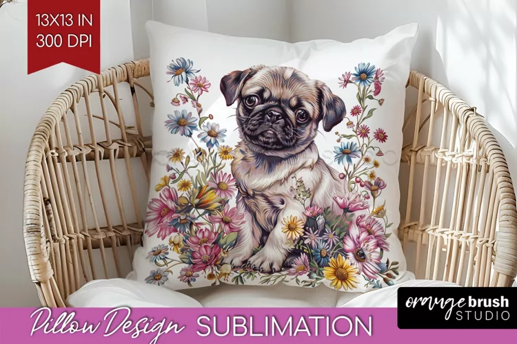 Floral Dog Pillow Sublimation - Flowers Pillow Cover PNG