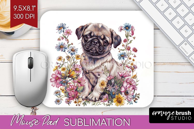 Floral Dog Mouse Pad Sublimation - Flowers Mousepad PNG