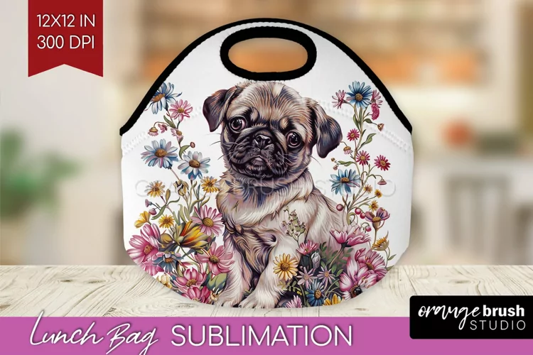 Floral Dog Lunch Bag - Flowers Lunch Bug PNG Sublimation