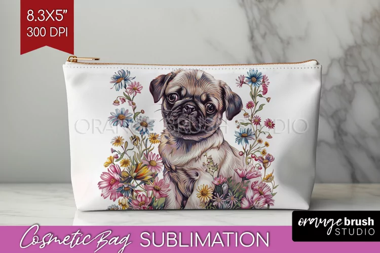 Floral Dog Cosmetic Bag - Flowers Makeup Bag PNG Sublimation