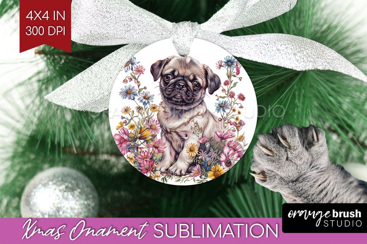 Floral Dog Ornament PNG - Flowers PNG Sublimation