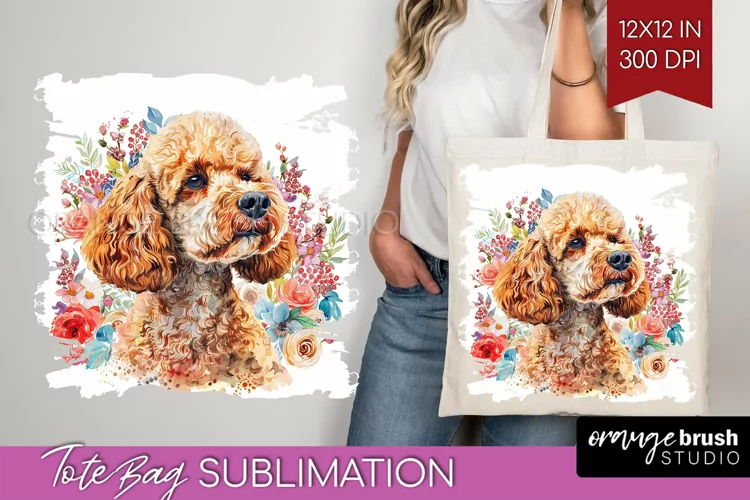 Floral Dog Tote Bag - Flowers Tote Bag PNG Sublimation