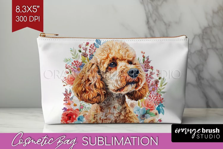 Floral Dog Cosmetic Bag - Flowers Makeup Bag PNG Sublimation