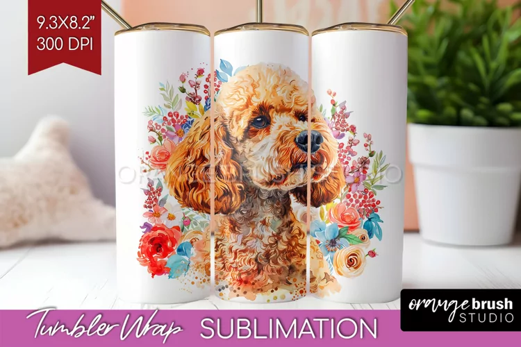 Floral Dog Tumbler Wrap - Flowers Tumbler PNG Sublimation
