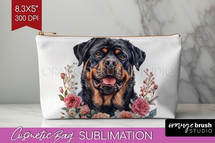 Floral Dog Cosmetic Bag - Flowers Makeup Bag PNG Sublimation example image 1