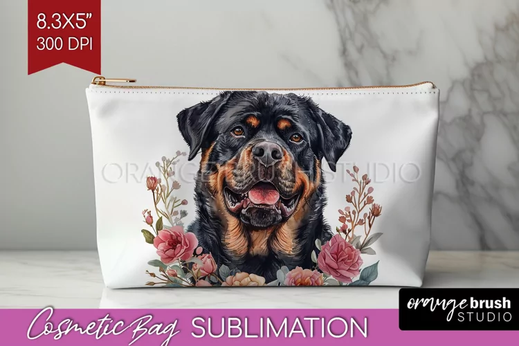 Floral Dog Cosmetic Bag - Flowers Makeup Bag PNG Sublimation