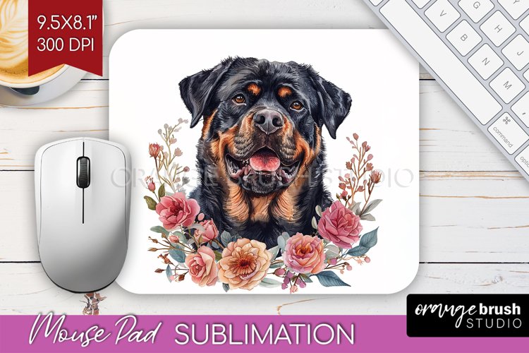 Floral Dog Mouse Pad Sublimation - Flowers Mousepad PNG