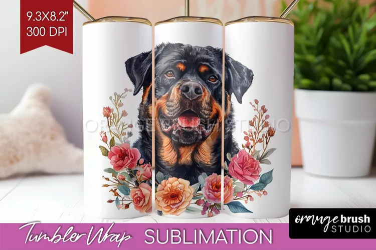 Floral Dog Tumbler Wrap - Flowers Tumbler PNG Sublimation