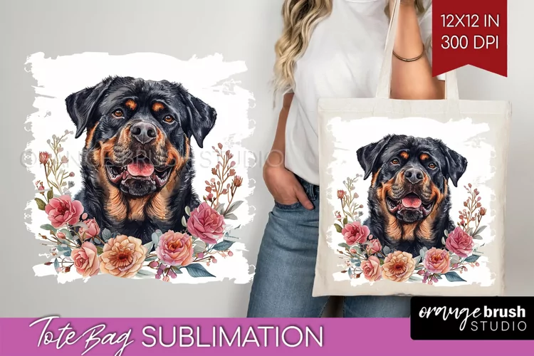 Floral Dog Tote Bag - Flowers Tote Bag PNG Sublimation