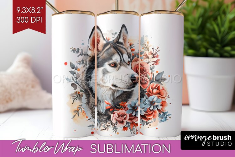 Floral Dog Tumbler Wrap - Flowers Tumbler PNG Sublimation