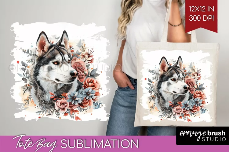 Floral Dog Tote Bag - Flowers Tote Bag PNG Sublimation