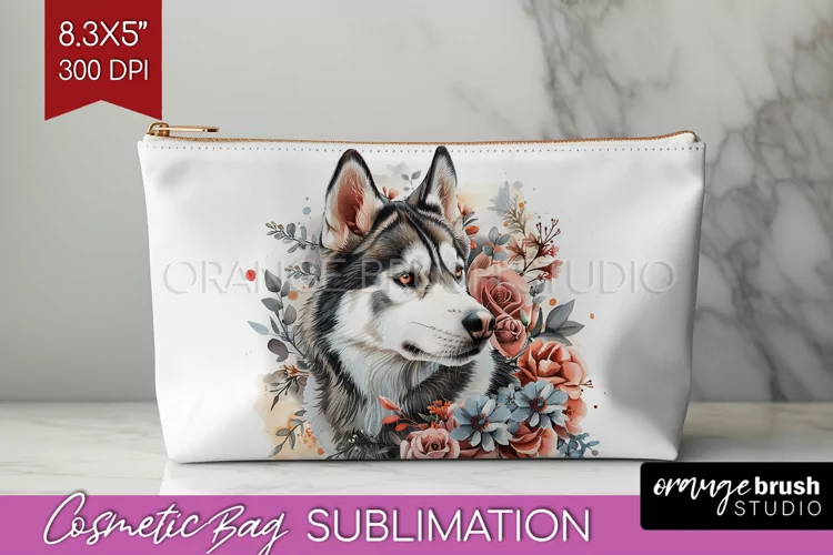 Floral Dog Cosmetic Bag - Flowers Makeup Bag PNG Sublimation