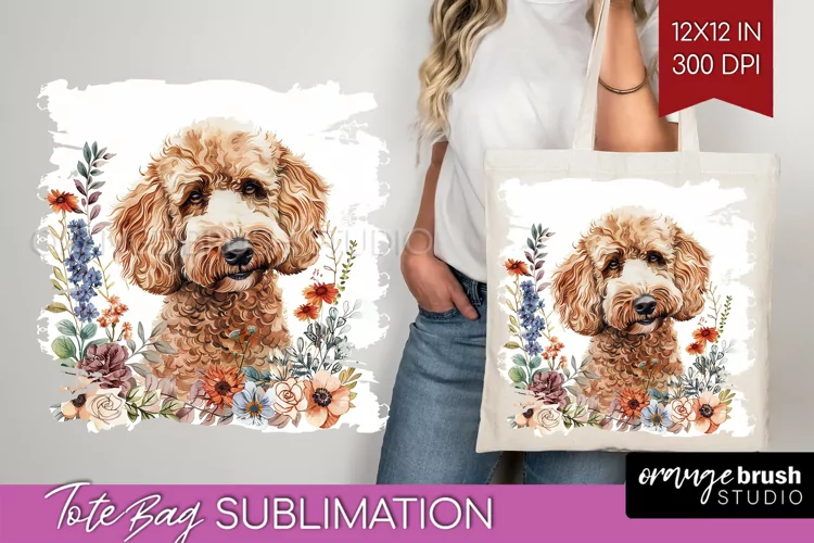 Floral Dog Tote Bag - Flowers Tote Bag PNG Sublimation