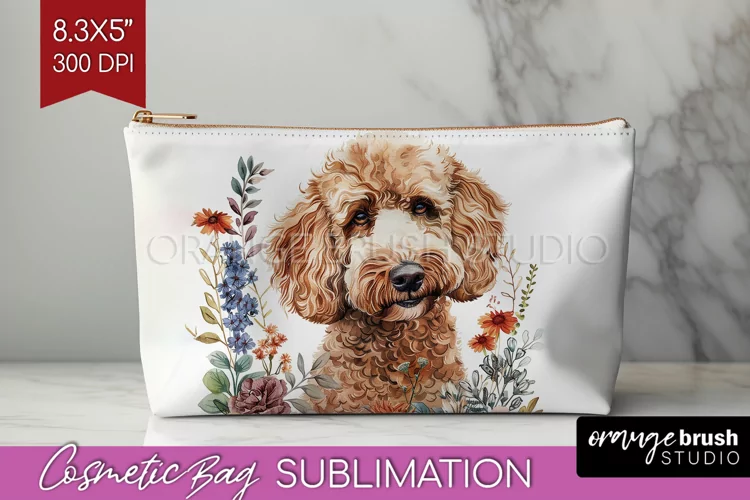 Floral Dog Cosmetic Bag - Flowers Makeup Bag PNG Sublimation