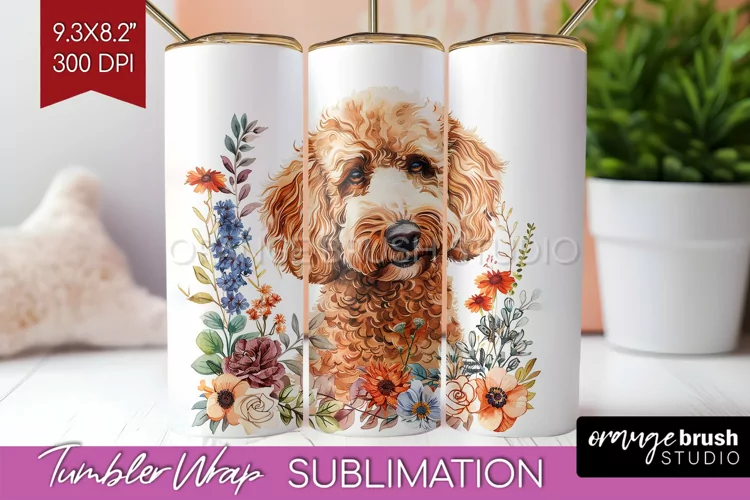 Floral Dog Tumbler Wrap - Flowers Tumbler PNG Sublimation