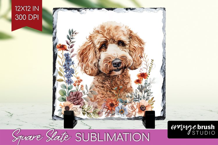 Floral Dog Slate PNG - Flowers Square Slate Sublimation