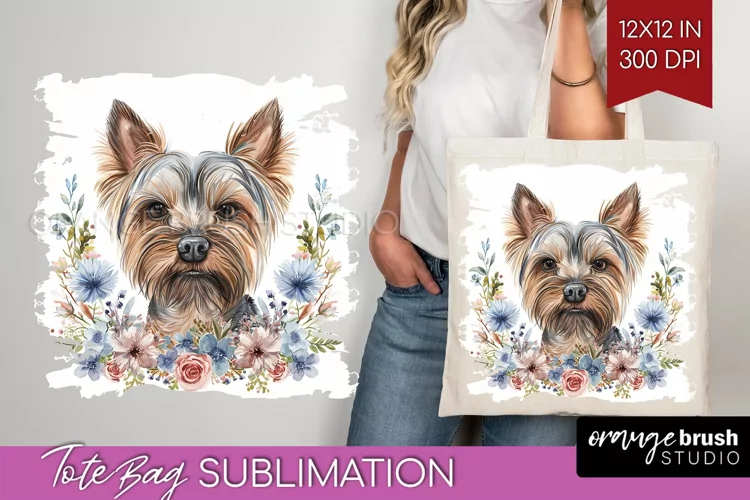 Floral Dog Tote Bag - Flowers Tote Bag PNG Sublimation