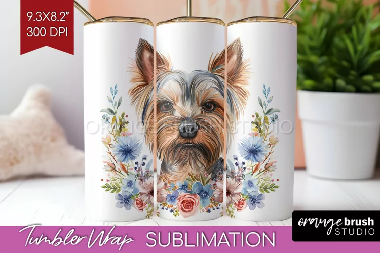 Floral Dog Tumbler Wrap - Flowers Tumbler PNG Sublimation