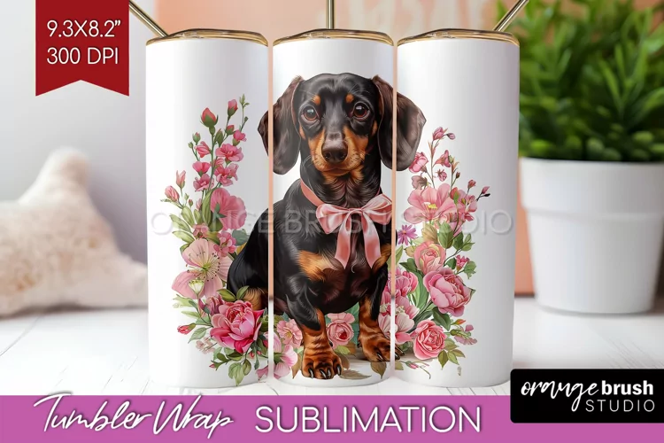 Floral Dog Tumbler Wrap - Flowers Tumbler PNG Sublimation