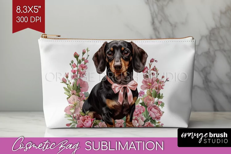 Floral Dog Cosmetic Bag - Flowers Makeup Bag PNG Sublimation
