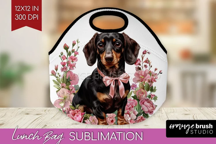 Floral Dog Lunch Bag - Flowers Lunch Bug PNG Sublimation