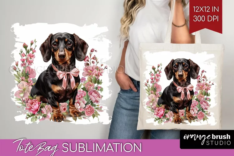 Floral Dog Tote Bag - Flowers Tote Bag PNG Sublimation