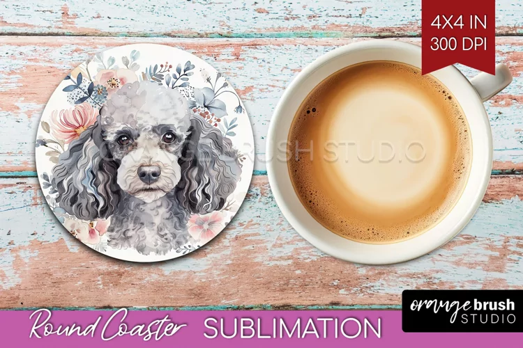 Floral Dog Round Coaster - Flowers Coaster PNG Sublimation
