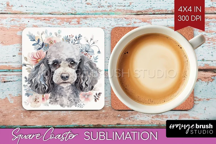 Floral Dog Square Coaster - Flowers Coaster PNG Sublimation