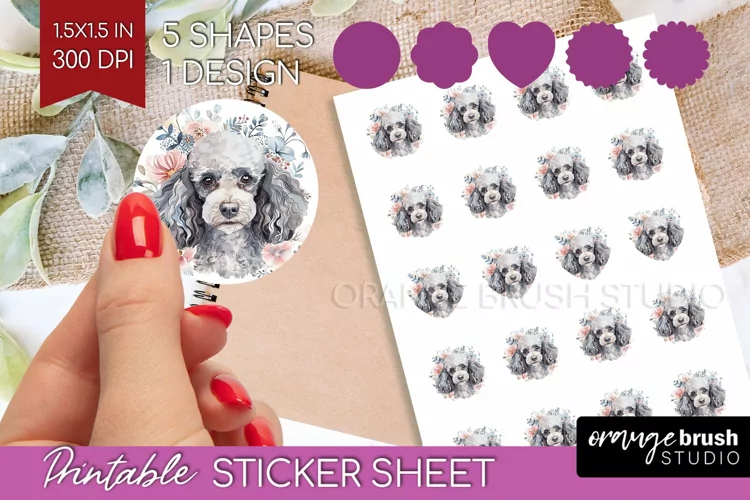 Floral Dog Round Sticker - Flowers Printable Sticker Sheet