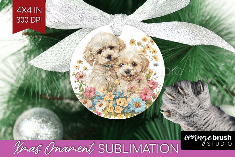 Floral Dog Ornament PNG - Flowers PNG Sublimation