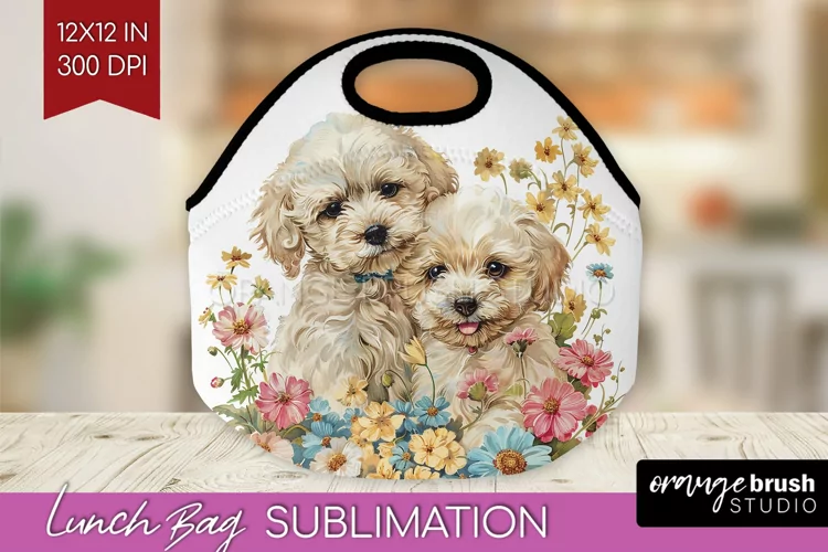 Floral Dog Lunch Bag - Flowers Lunch Bug PNG Sublimation