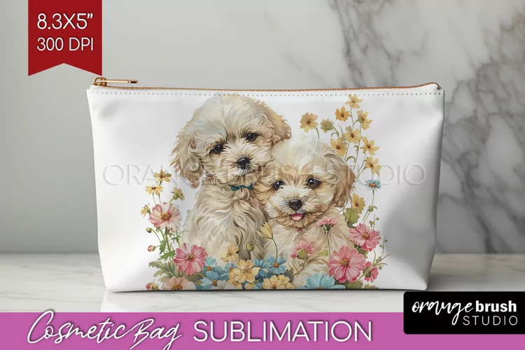 Floral Dog Cosmetic Bag - Flowers Makeup Bag PNG Sublimation