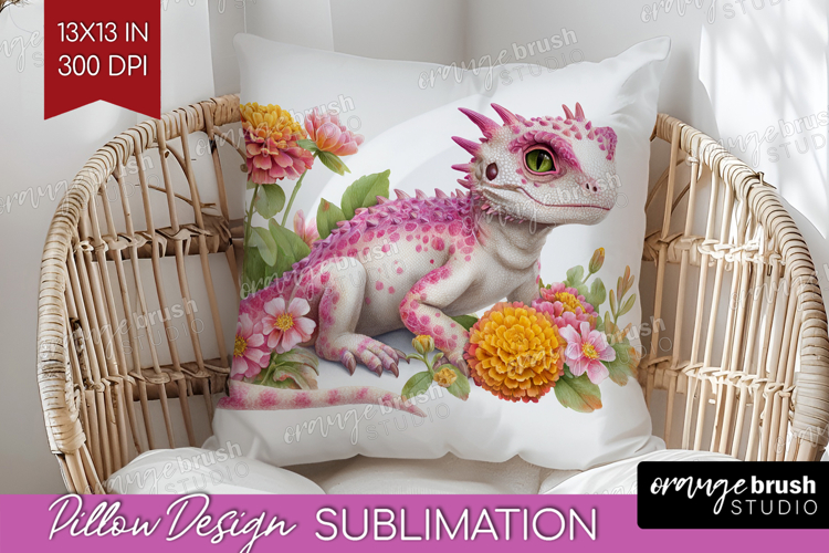 Floral Dragon Pillow Sublimation - Fantasy Pillow Cover PNG