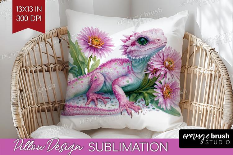 Floral Dragon Pillow Sublimation - Fantasy Pillow Cover PNG