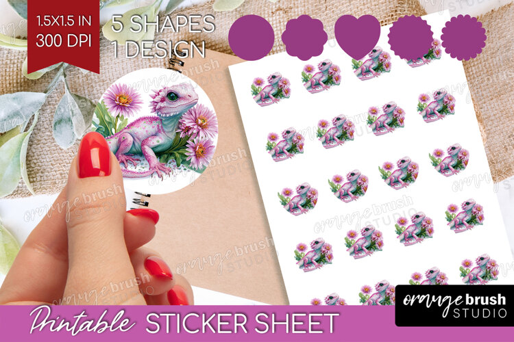 Floral Dragon Round Sticker - Fantasy Printable Sticker example image 1