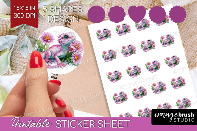 Floral Dragon Round Sticker - Fantasy Printable Sticker